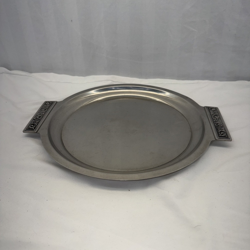 Vintage International Decorator Stainless 18-8 11" Round Tray 14" w/handles